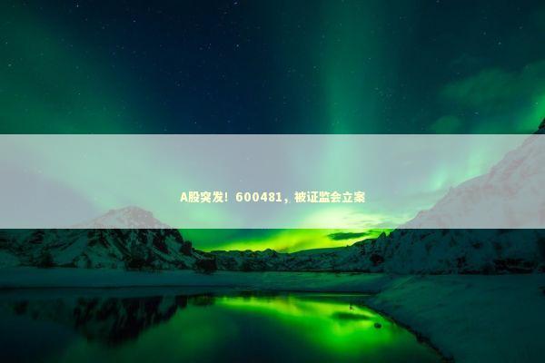 A股突发！600481，被证监会立案