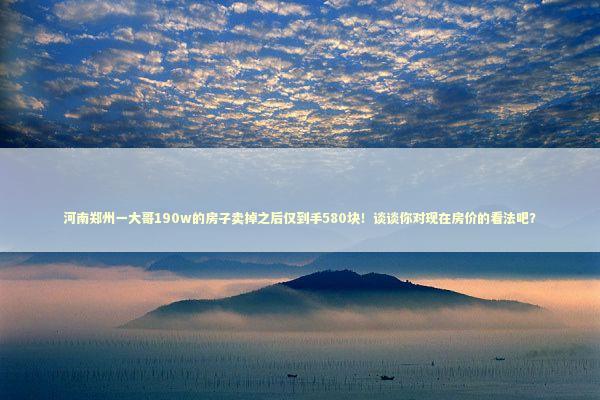 河南郑州一大哥190w的房子卖掉之后仅到手580块！谈谈你对现在房价的看法吧？